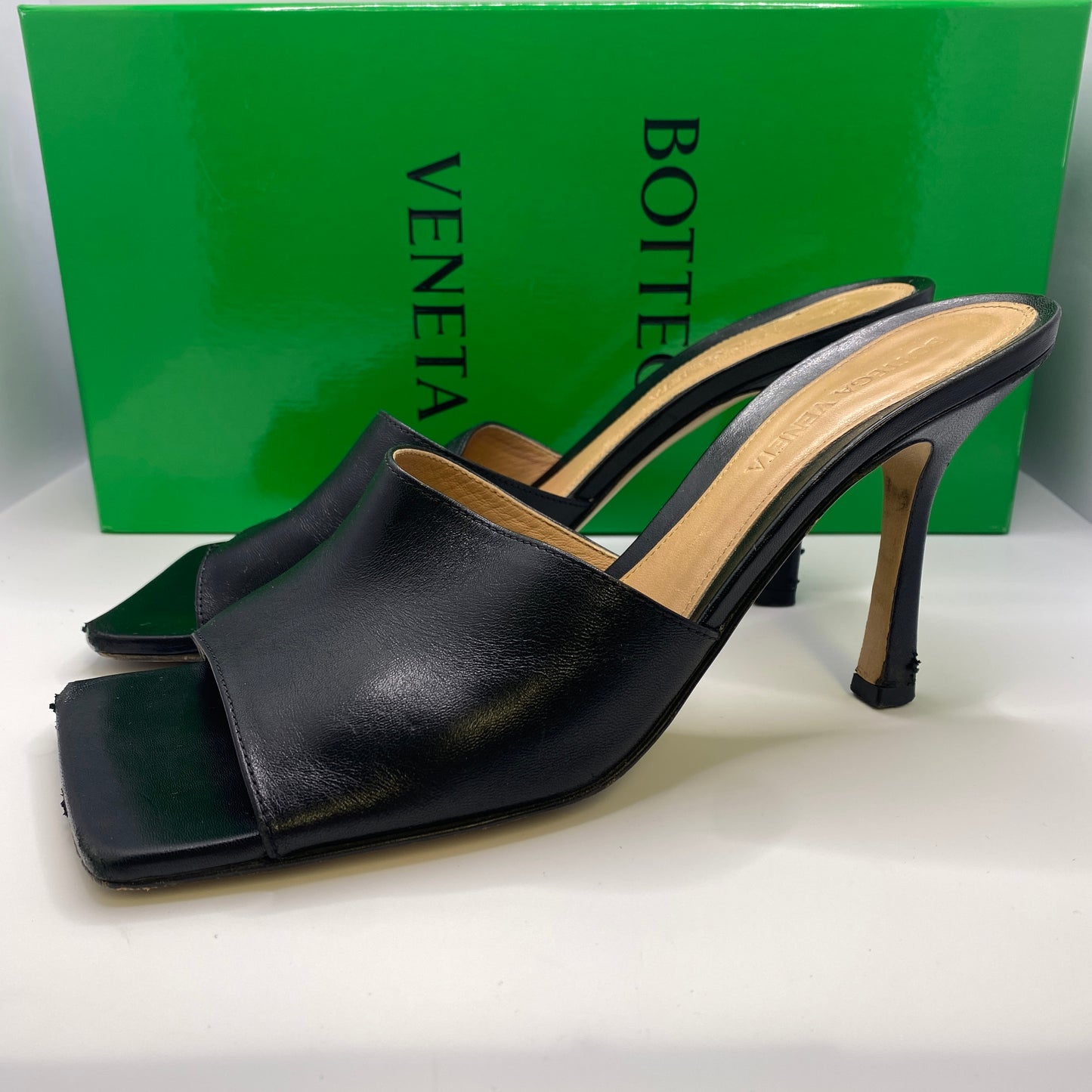 bottega veneta black leather stretch mules size 37.5 uk 4.5