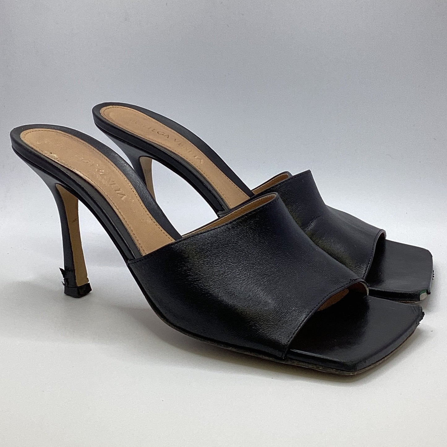 bottega veneta black leather stretch mules size 37.5 uk 4.5