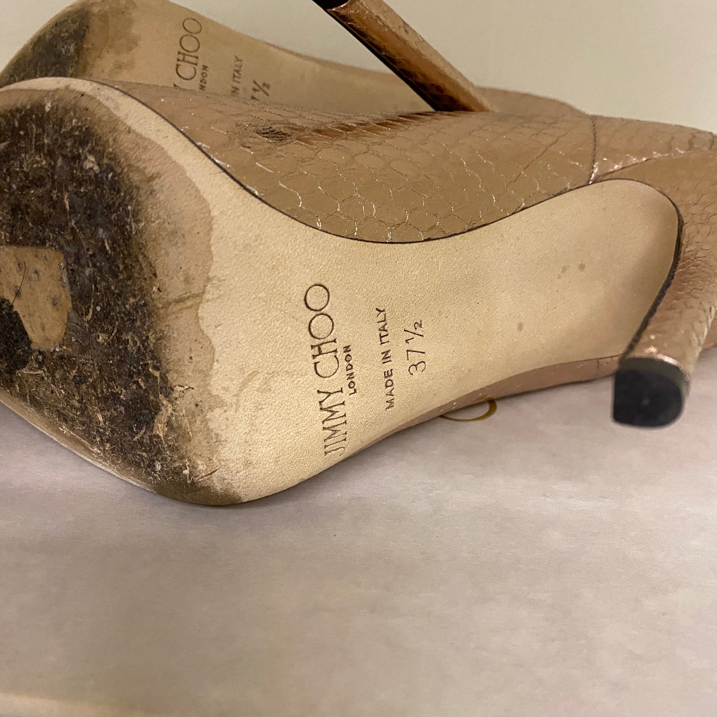 Jimmy choo gold snakeskin leather heels. Size 37.5 U.K. 4.5