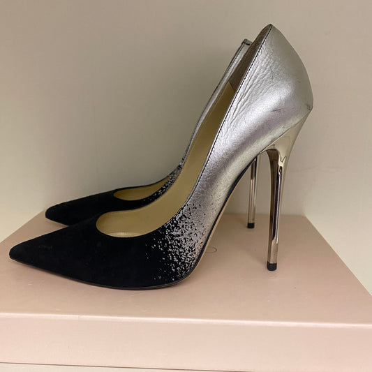 Jimmy Choo black & silver leather heels size 37.5 U.K. 4.5