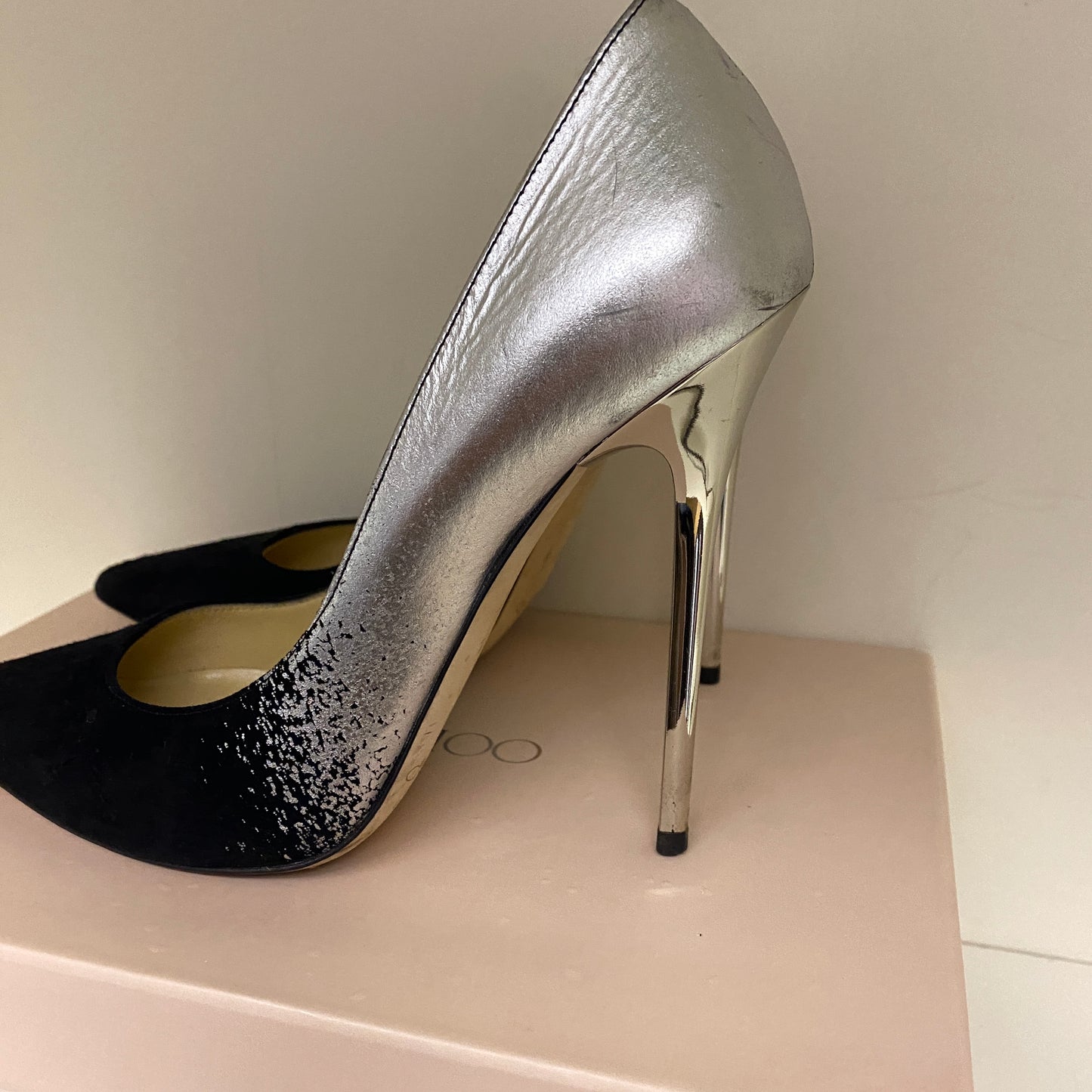 Jimmy Choo black & silver leather heels size 37.5 U.K. 4.5