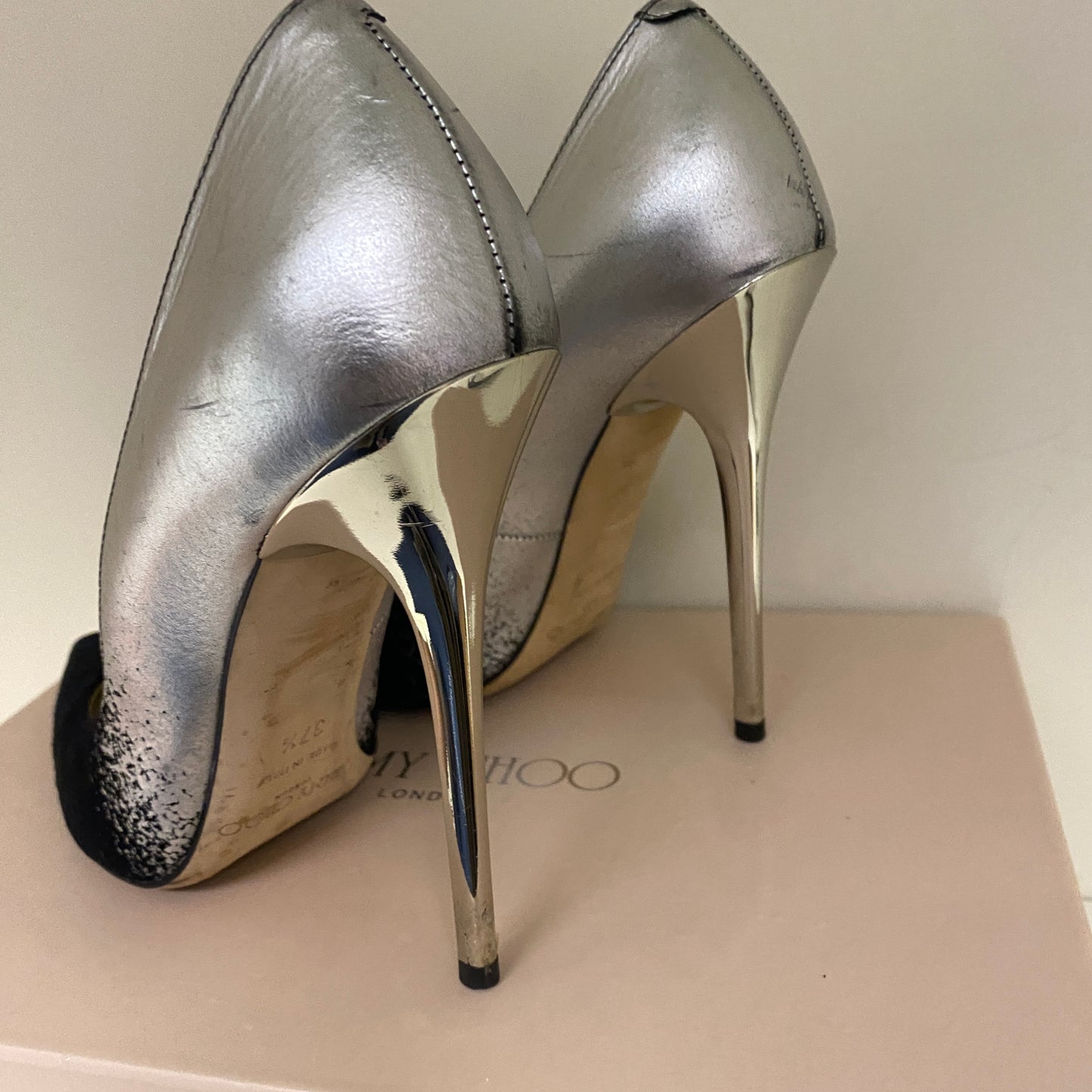 Jimmy Choo black & silver leather heels size 37.5 U.K. 4.5