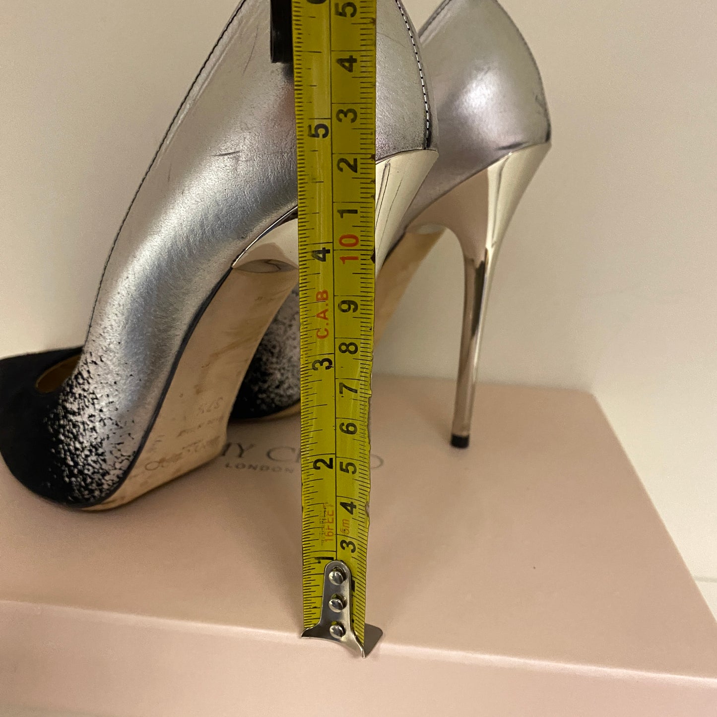 Jimmy Choo black & silver leather heels size 37.5 U.K. 4.5