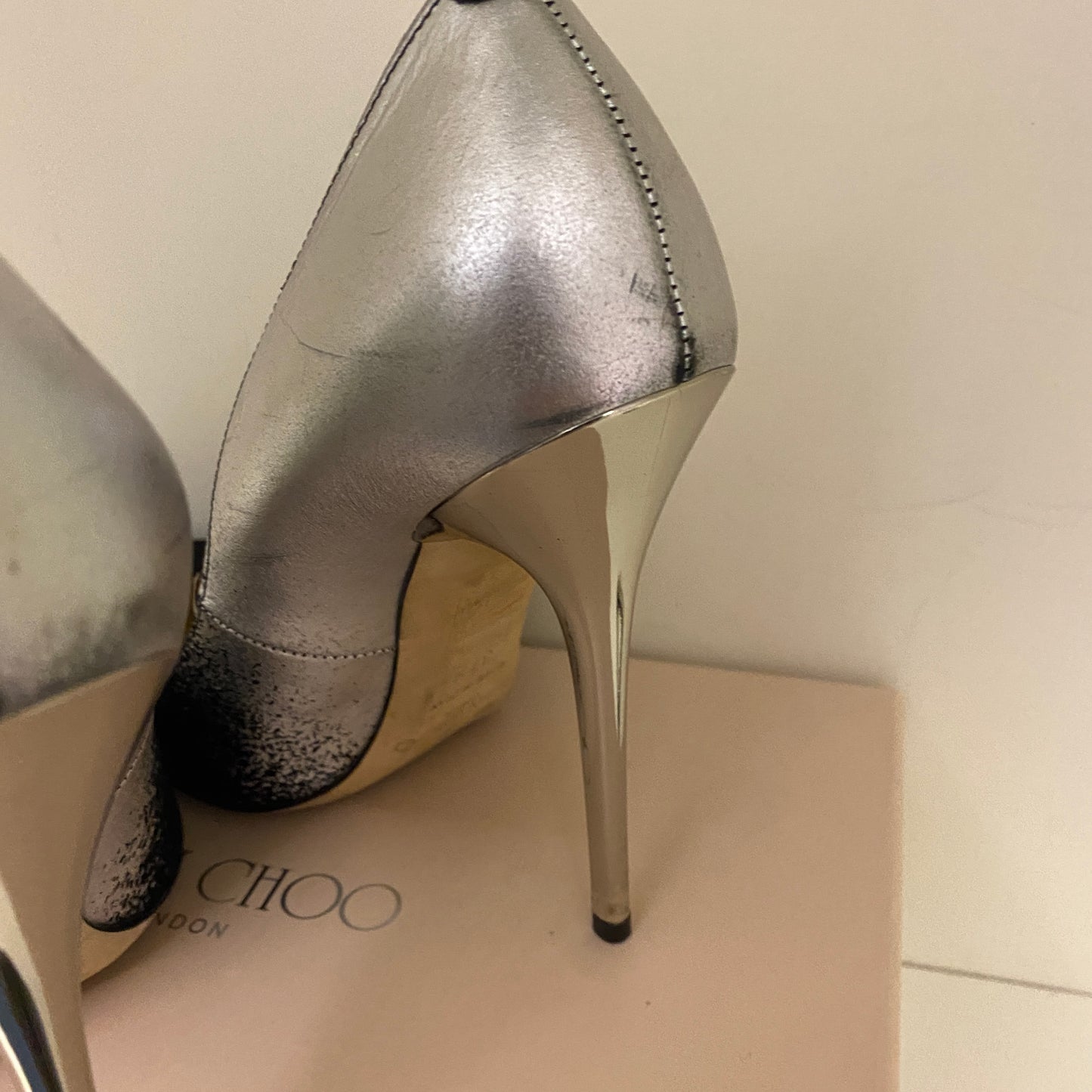 Jimmy Choo black & silver leather heels size 37.5 U.K. 4.5