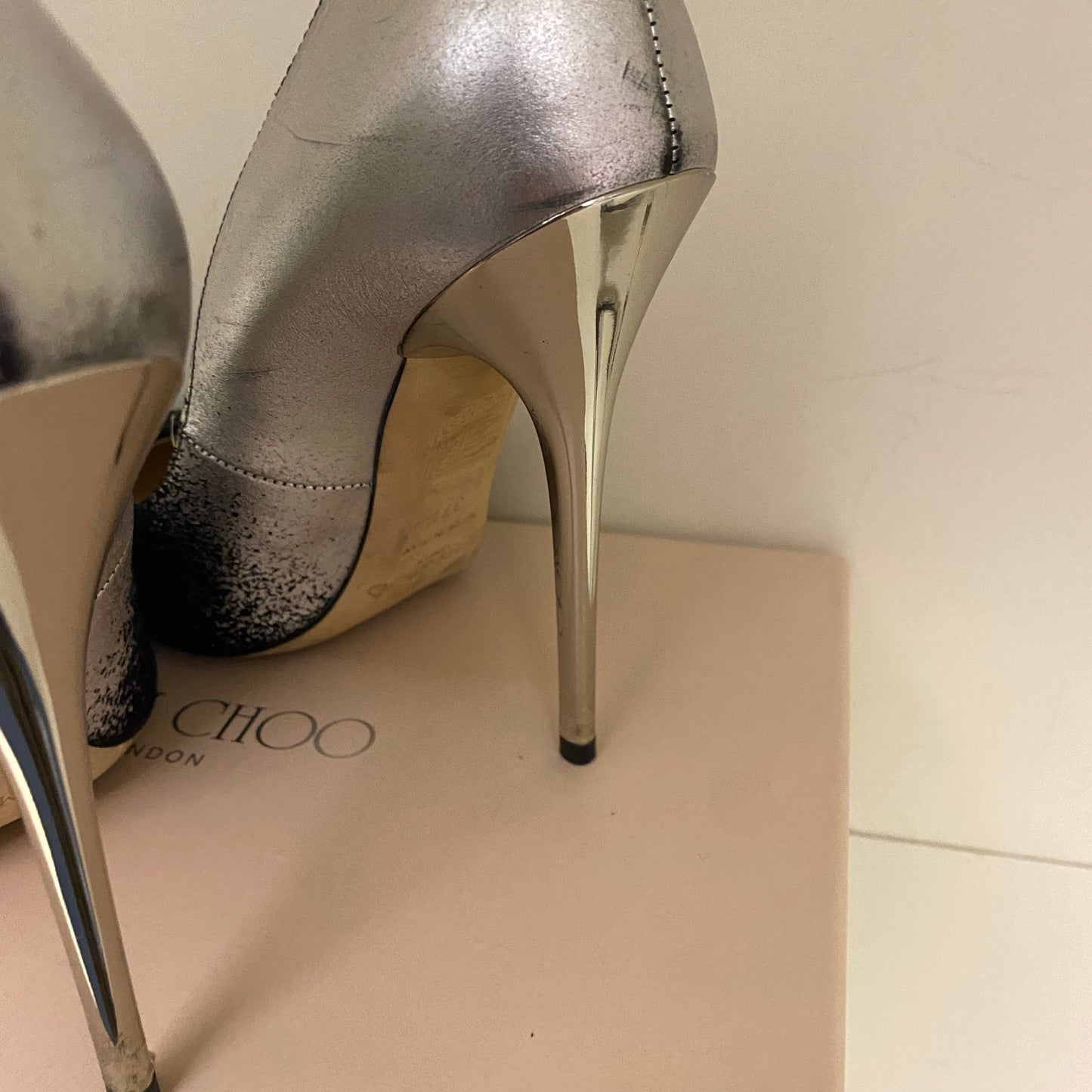 Jimmy Choo black & silver leather heels size 37.5 U.K. 4.5