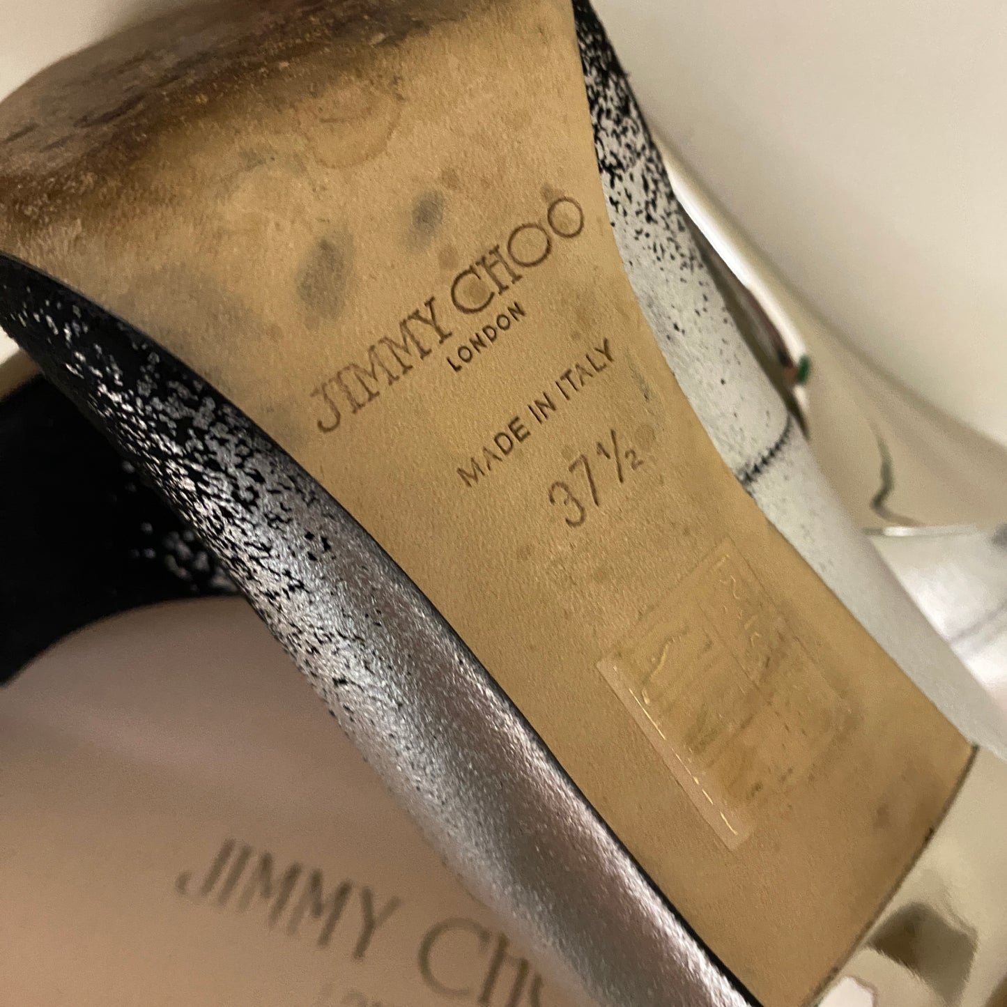 Jimmy Choo black & silver leather heels size 37.5 U.K. 4.5