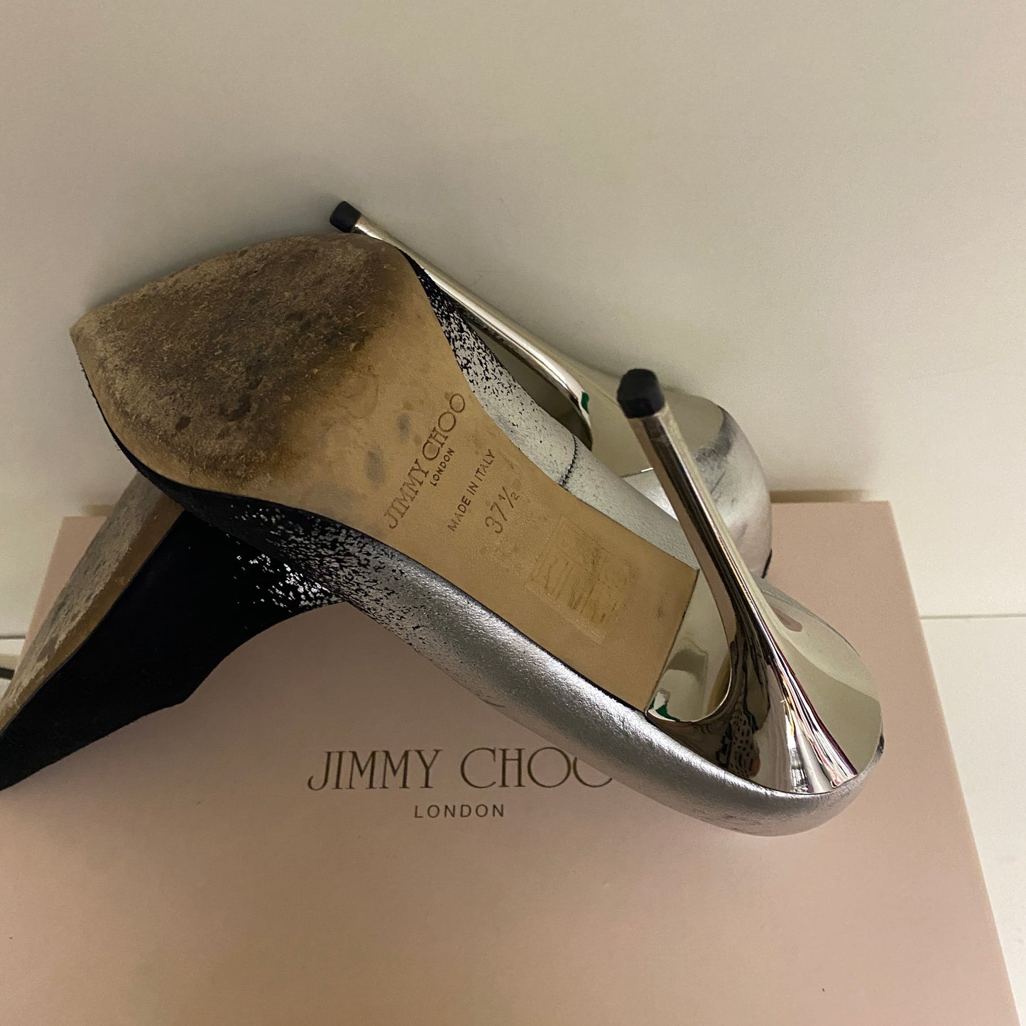 Jimmy Choo black & silver leather heels size 37.5 U.K. 4.5