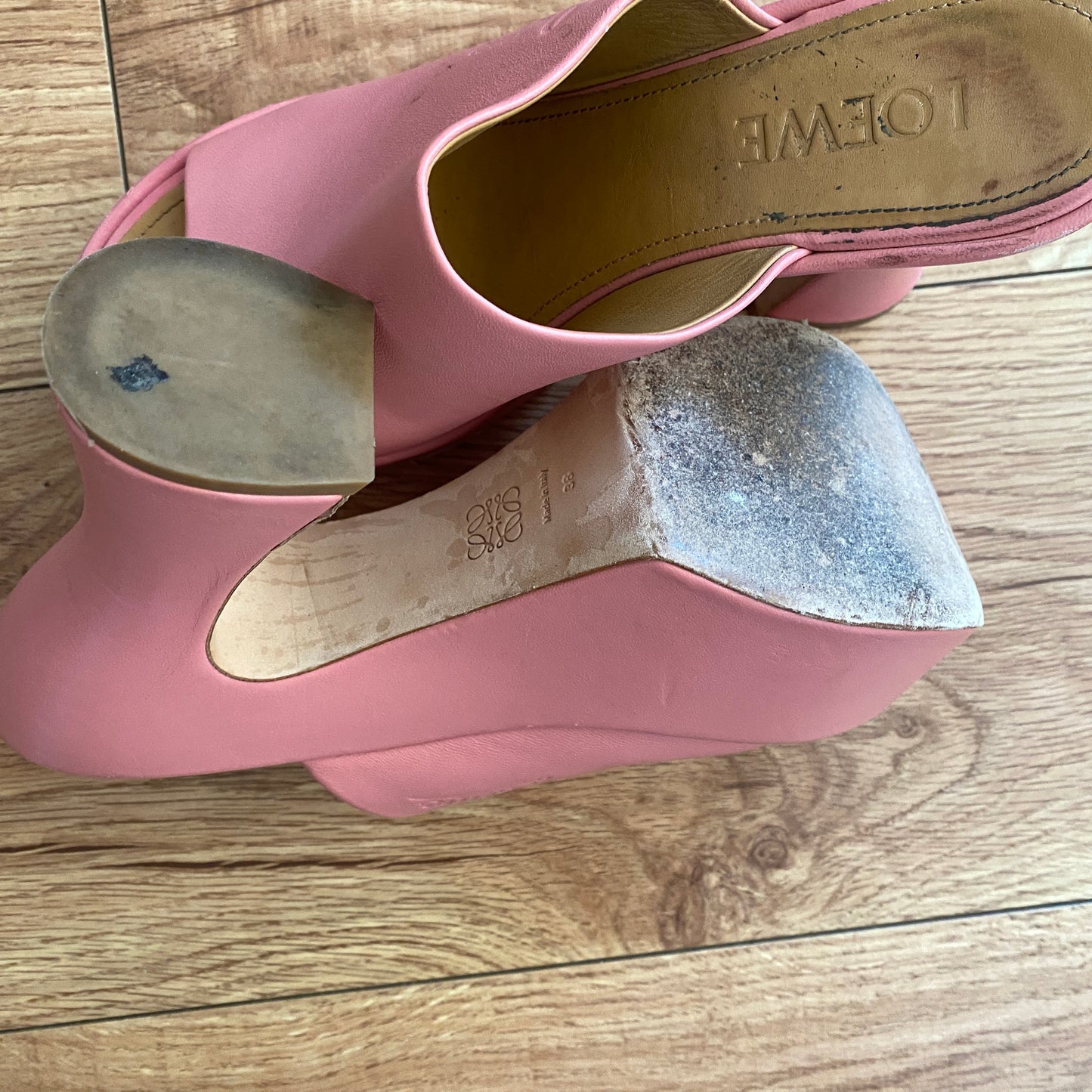 Loewe x Paula’s Ibiza pink leather platform mules Size 38