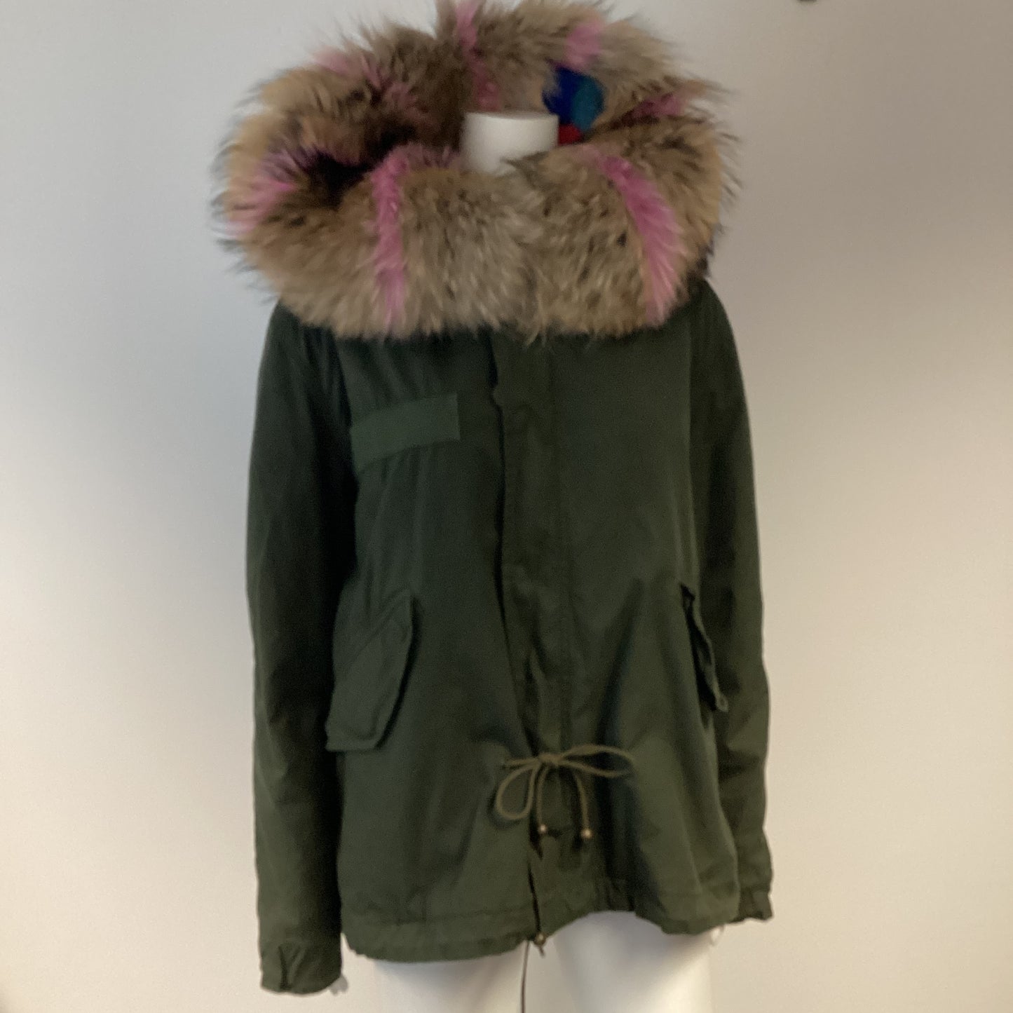 Mr&Mrs Italy fur lined parka coat Green khaki with mink fur interior. size XXS