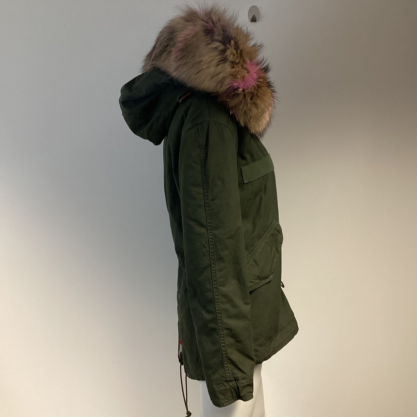 Mr&Mrs Italy fur lined parka coat Green khaki with mink fur interior. size XXS