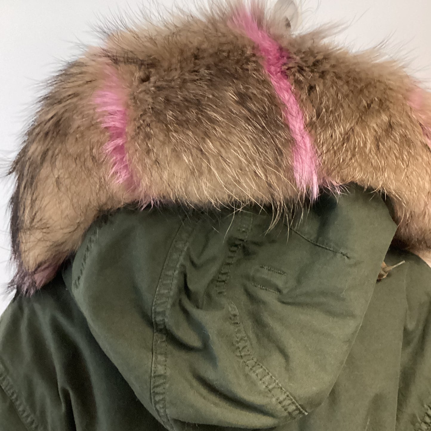 Mr&Mrs Italy fur lined parka coat Green khaki with mink fur interior. size XXS