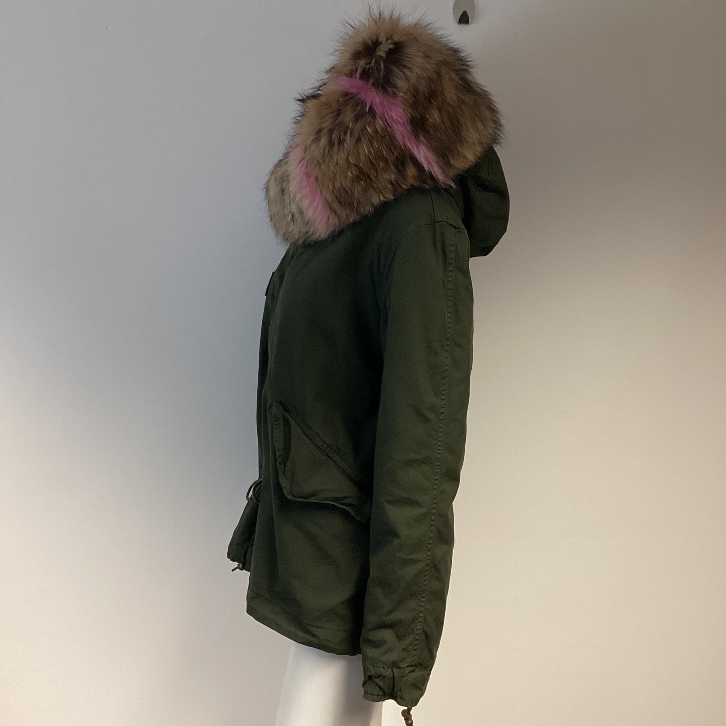 Mr&Mrs Italy fur lined parka coat Green khaki with mink fur interior. size XXS