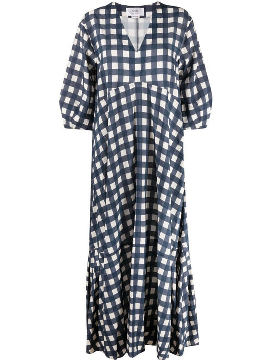 Victoria Beckham blue check maxi dress size 8