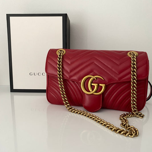 GUCCI MARMONT SMALL RED LEATHER FLAP BAG