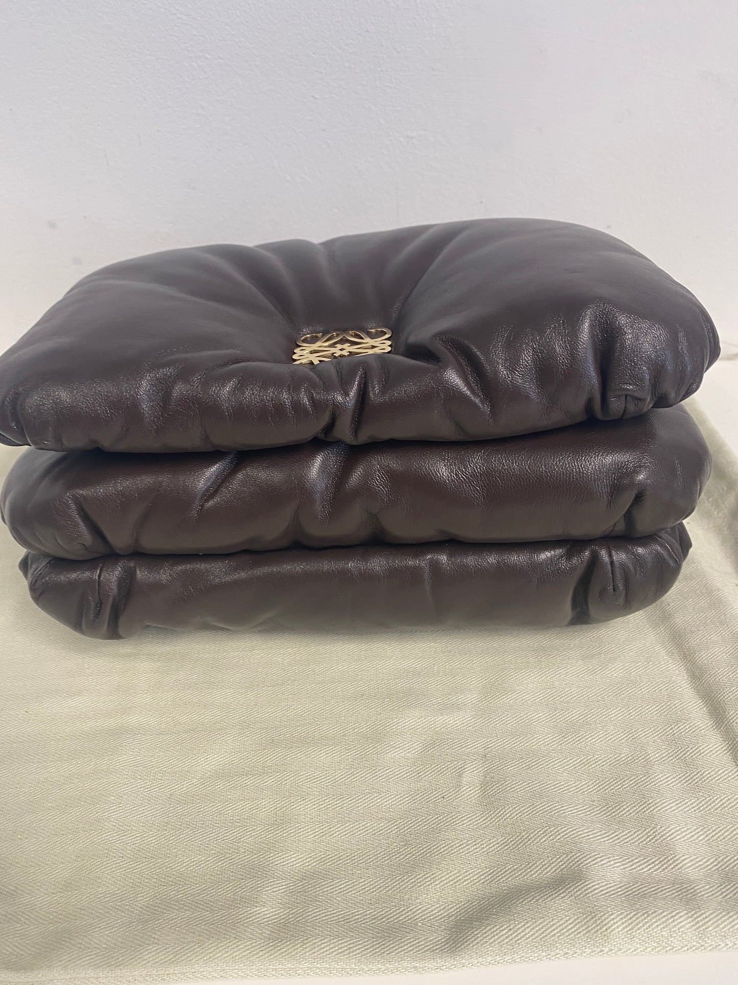 LOEWE Lambskin Goya Puffer Bag in Dark Chocolate.