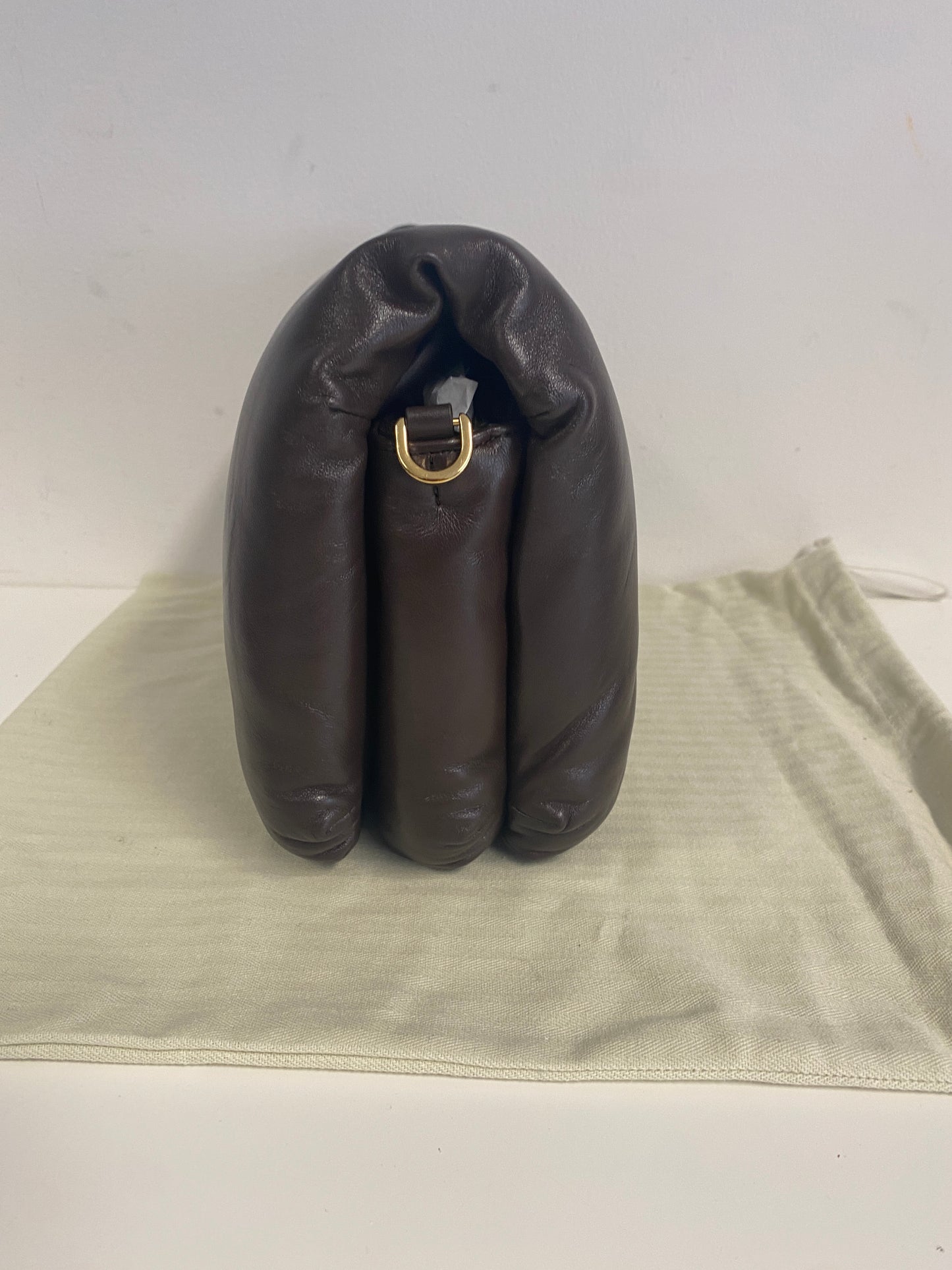 LOEWE Lambskin Goya Puffer Bag in Dark Chocolate.