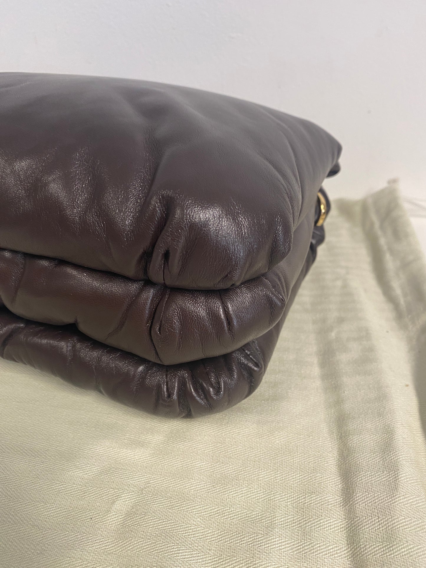 LOEWE Lambskin Goya Puffer Bag in Dark Chocolate.