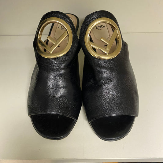 Fendi black leather ff logo slip on mules&nbsp; size 35 uk 2&nbsp;