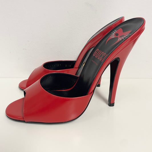 Gucci Red Leather Scarlet Open Toe Mules  Size 37 U.K. 4