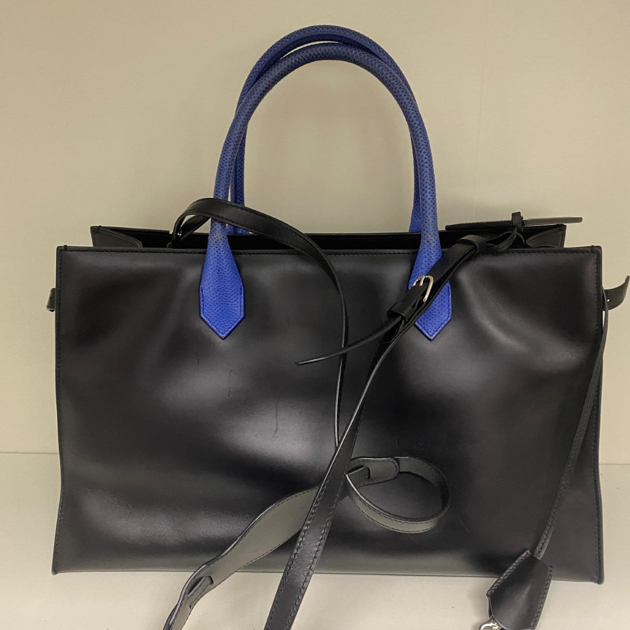 Balenciaga Padlock Work S Bag Black Calfskin & Electric Blue Karung Snake
