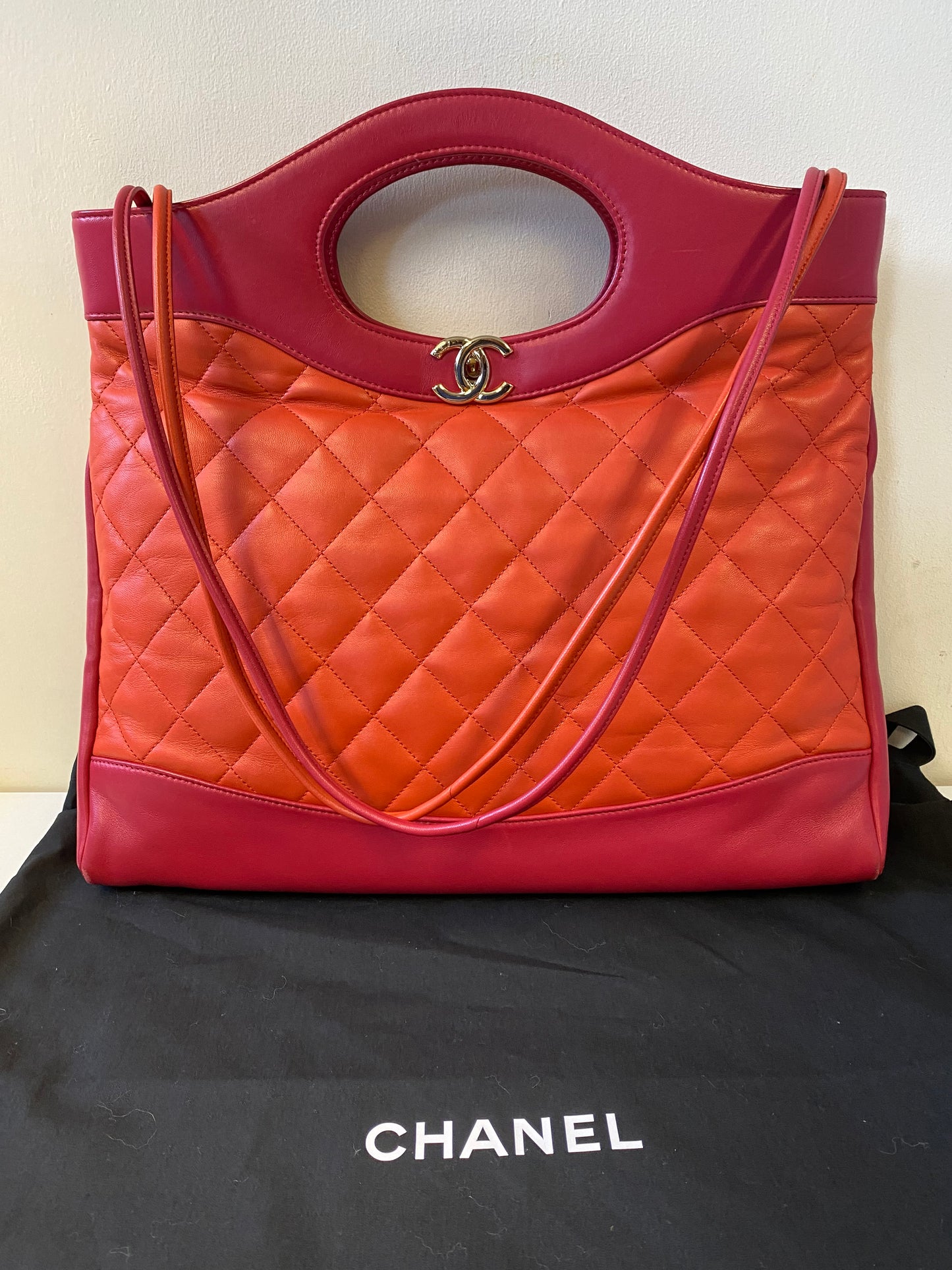 Chanel Orange & Pink Lambskin leather Chanel 31 Shopping Tote Bag