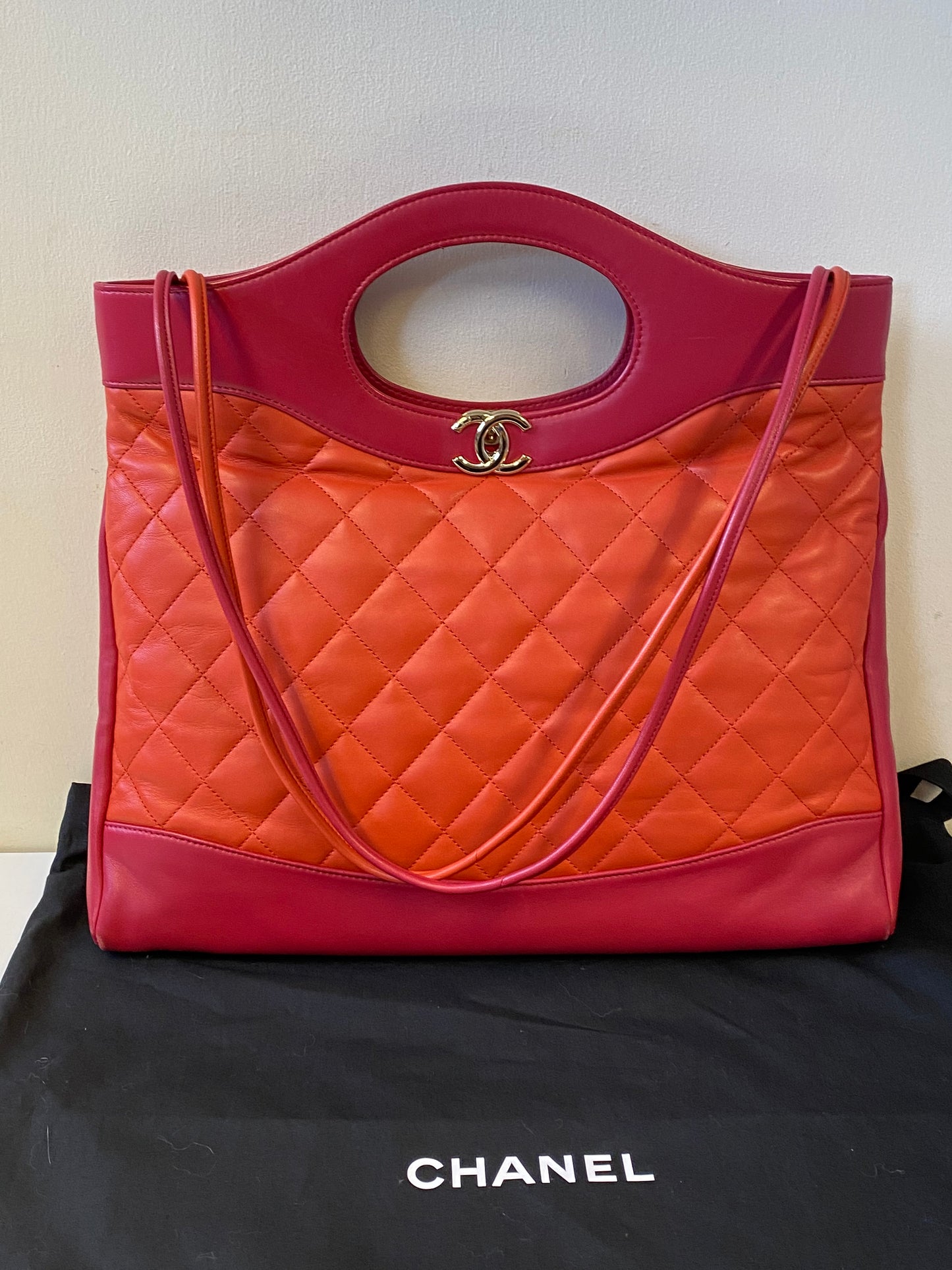 Chanel Orange & Pink Lambskin leather Chanel 31 Shopping Tote Bag