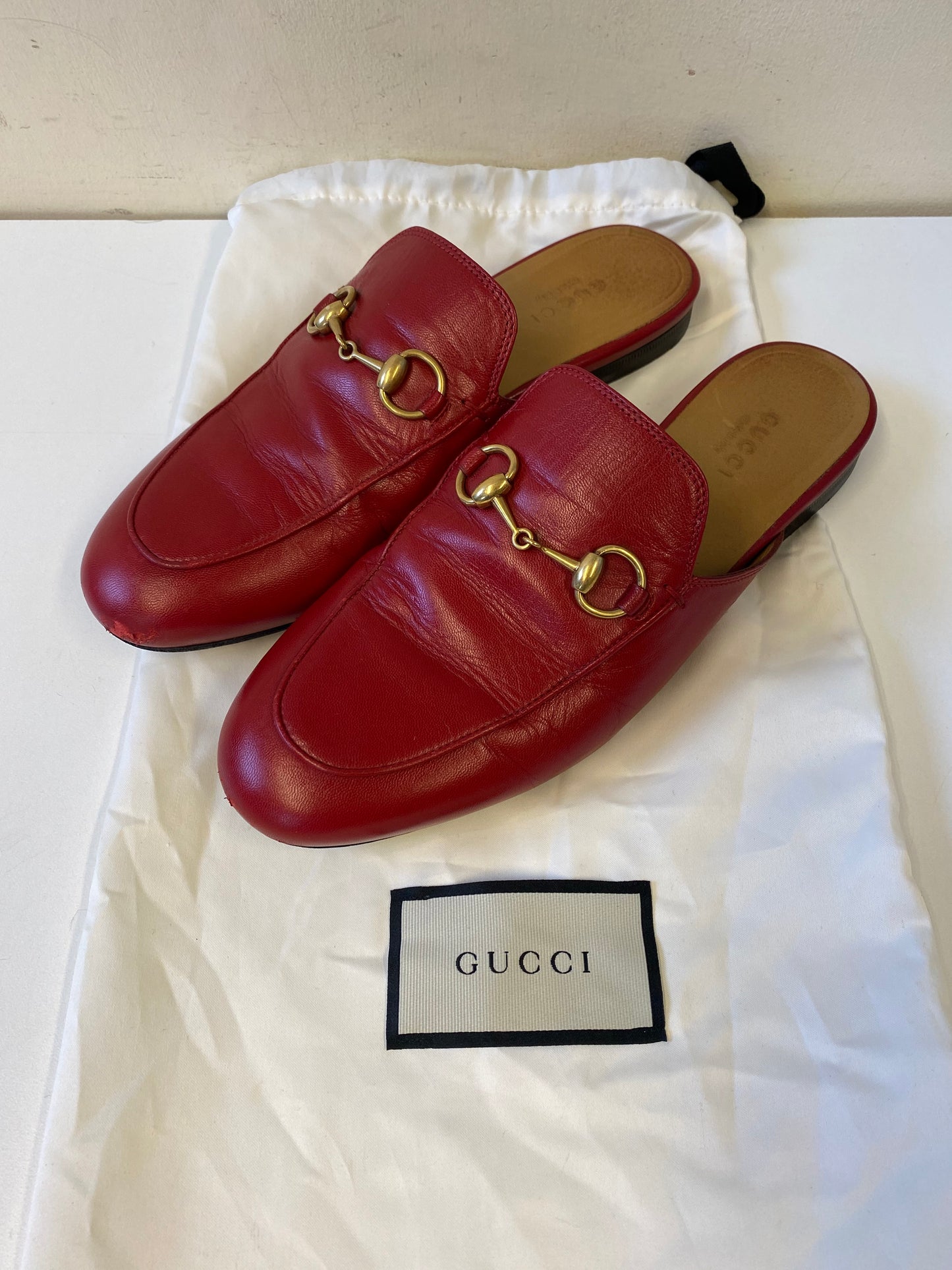 GUCCI RED LEATHER PRINCETOWN SLIPPERS / SHOES SIZE 36 UK 3